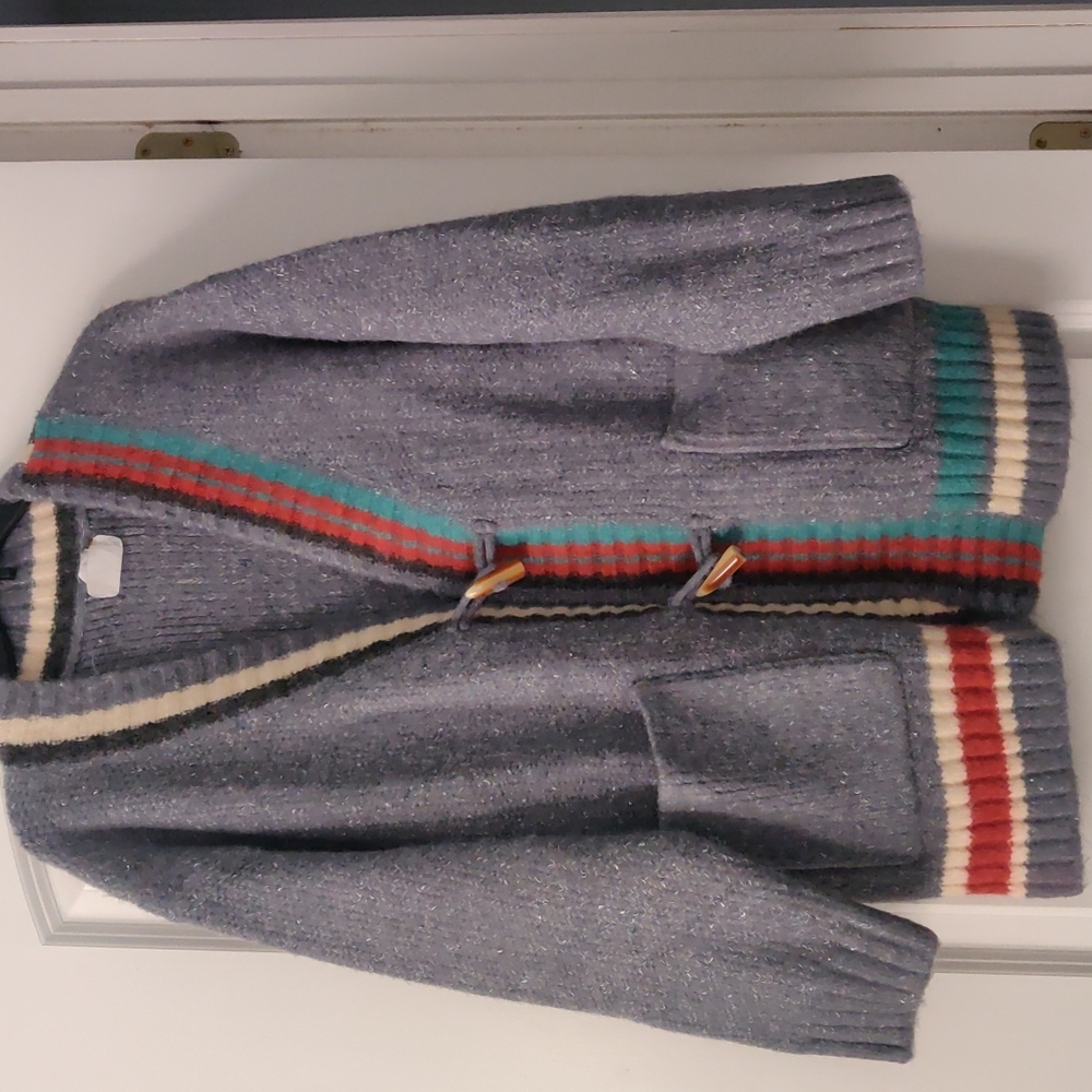 POL Gray Cardigan with Multicolor Stripes